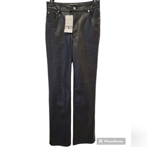 NWT ZARA the 90's Leather Black Trousers Pants NWT